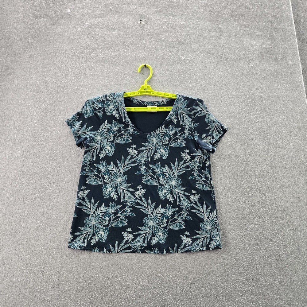 J. Jill Women Blouse SMALL PETITE Navy Floral Wearever Collection Scoop Neck